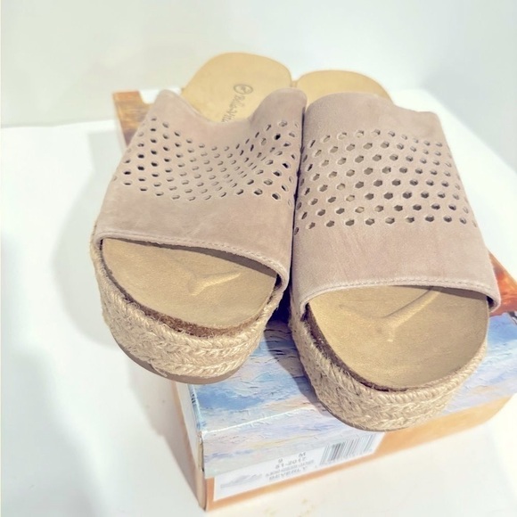Bella Vita Beverly Taupe Leather Platform Sandals 9M Slip-On Espadrille Wedge - Picture 10 of 12